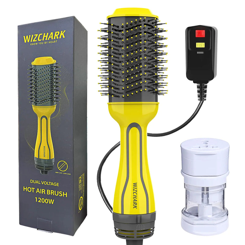 Dual Voltage Hair Dryer Brush Wizchark Hair Blow Dryer Brush with Negative Ion for European Travel 110v-120v/220v-240v Hot Air Brush Styler and Dryer for Straightening Drying Curling