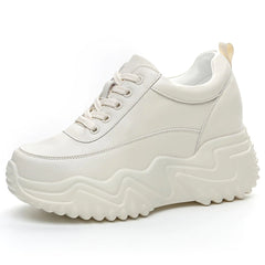 AONEGOLD Women Chunky Fashion Sneakers Platform Sneakers for Women Fashion Leather Sneakers for Women Comfortable Tennis Shoes(BeigeSize 8)