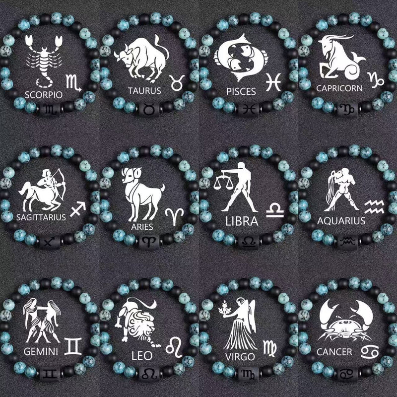 Twelve Constellations Bracelets 8mm Obsidian String Beads Natural Stone