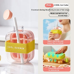 One-Click Molding Cooling Cup,Instant Ice Maker,Zero-Contact Design,Straw Included,Curling Mold,Portable & Stylish Chilled Drink