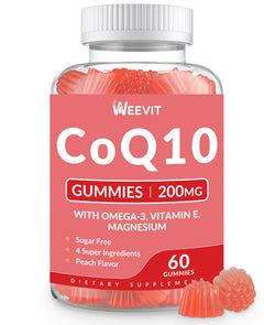 Sugar Free CoQ10 Gummies 200mg Coenzyme Q10 w/Omega-3 Vitamin E for Adults Co Q10 Supplement for Antioxidant Energy Brain Support