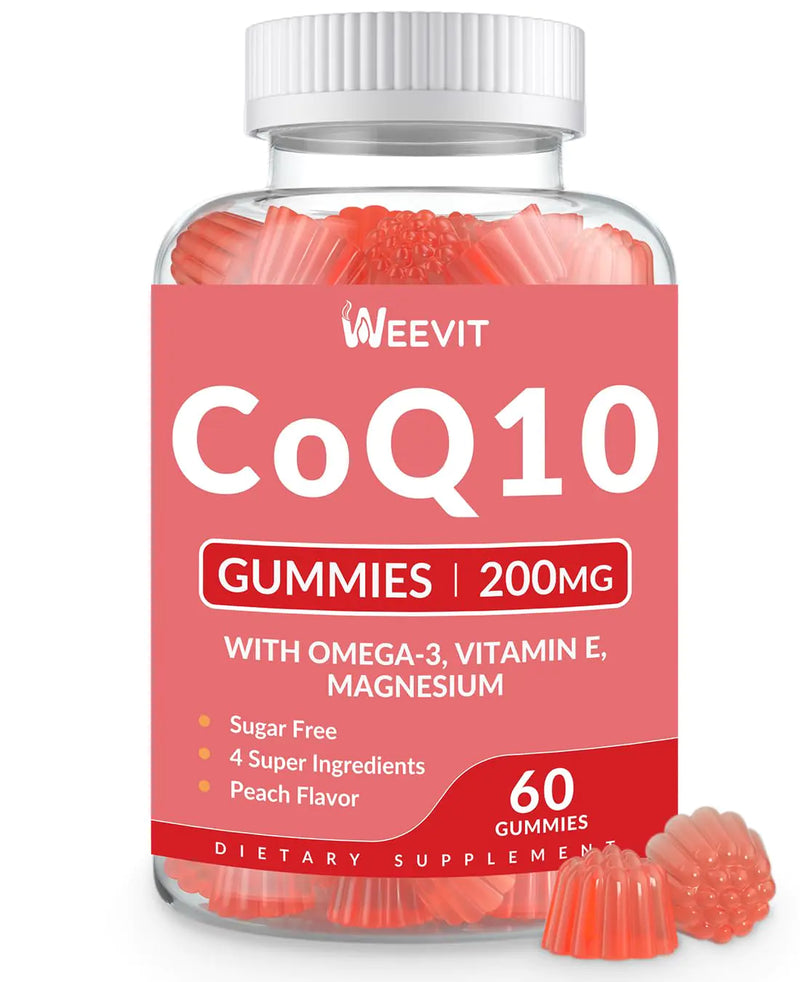 Sugar Free CoQ10 Gummies 200mg Coenzyme Q10 w/Omega-3 Vitamin E for Adults Co Q10 Supplement for Antioxidant Energy Brain Support