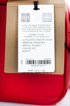 Burberry Small Red Leather Elongated Camera Crossbody Bag