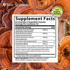 Mushroom Shiitake Lions Mane Supplement Capsules Cordyceps 60 Capsules