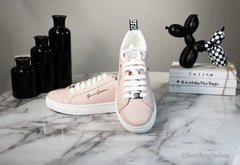 Versace Powder Blush Vitello Leather Signature Lace Sneakers