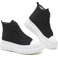BENPAO Womens High Top Platform Sneakers White Platform Shoes for Women Black Canvas Fashion Sneakers Casual Tennis Shoes for Women(BlackUS6)