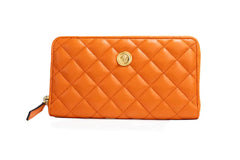 Versace Large Dark Orange Quilted Leather Continental Wallet