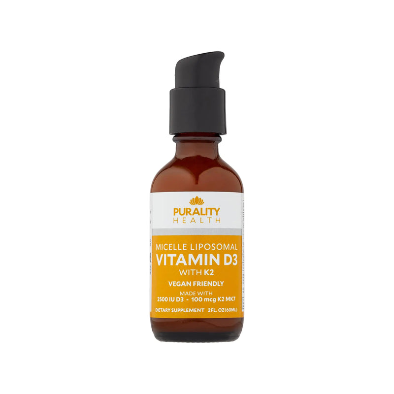 PURALITY HEALTH Vitamin D3 with K2 Liquid Supplement Vegan Micelle Liposomal Enhanced Absorption Non-GMO 30 Day Supply