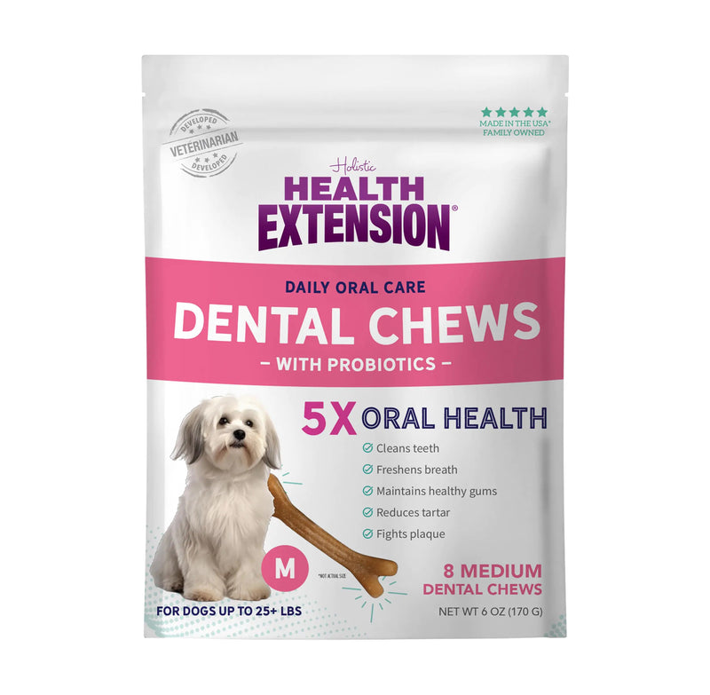 Health Extension Probiotic Dental Bones for Dogs 8 Medium Bones – Supports Dental Health Promotes Digestive Health Ideal for Puppy Training