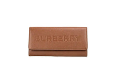 Burberry Porter Tan Leather Branded Embossed Clutch Flap Wallet