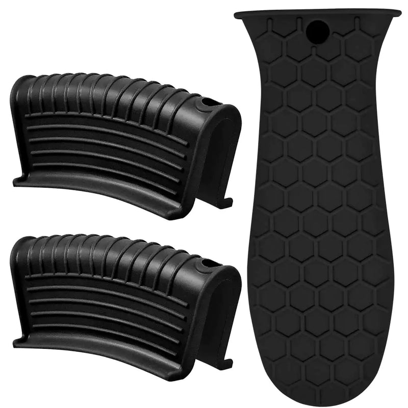 3 Pack Silicone Hot Handle Holder Silicone Assist Handle Holder Cast Iron Skillet Handle Cover Pot Sleeve Grip Handle Heat Resistant Cookware for Cast Iron Skillets Metal Frying Pans Oven (Black)