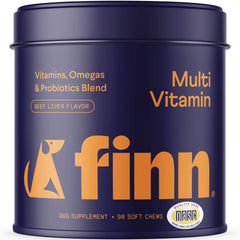Finn All-in-1 Dog Multivitamin - Everyday Multivitamin Supplement for Dogs with Probiotics Omega-3s Glucosamine | Gut & Immune Health Joint Support Heart Health | 90 Soft Chews