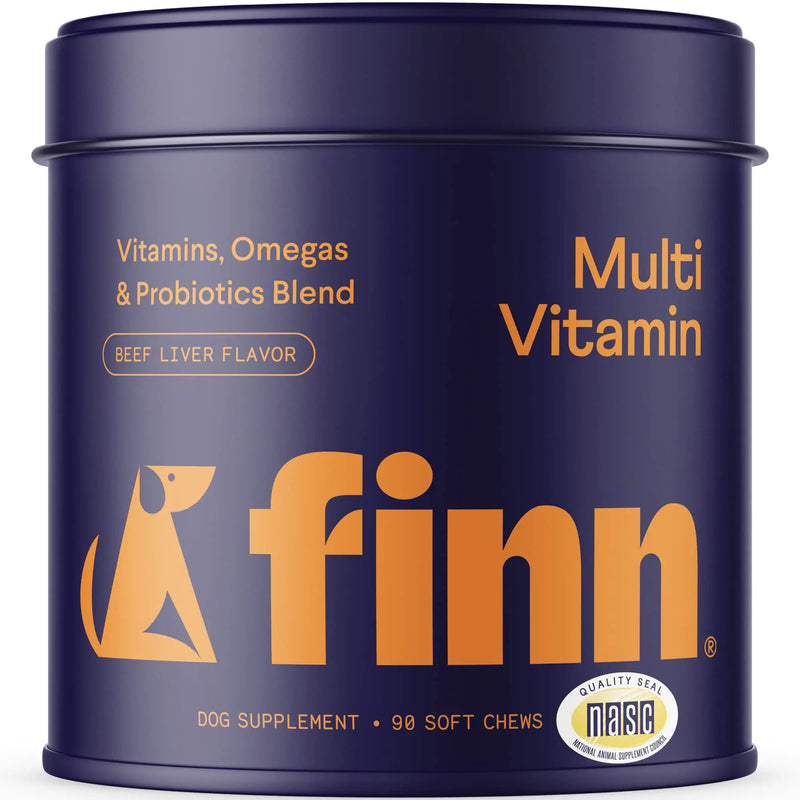 Finn All-in-1 Dog Multivitamin - Everyday Multivitamin Supplement for Dogs with Probiotics Omega-3s Glucosamine | Gut & Immune Health Joint Support Heart Health | 90 Soft Chews