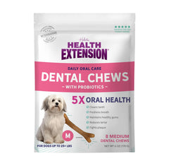 Health Extension Probiotic Dental Bones for Dogs 8 Medium Bones – Supports Dental Health Promotes Digestive Health Ideal for Puppy Training