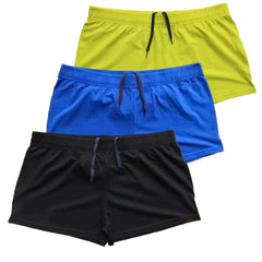 Muscle Alive Mens Bodybuilding Shorts 3" Inseam Cotton Size L Black Blue and Yellow 3 Packs