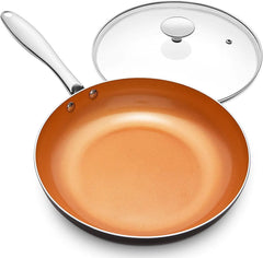 MICHELANGELO 12 Inch Frying Pan with Lid Nonstick Copper Frying Pan with Ceramic Interior Nonstick Frying Pans Nonstick Skillet with Lid Large Copper Pans Nonstick Induction Compatible