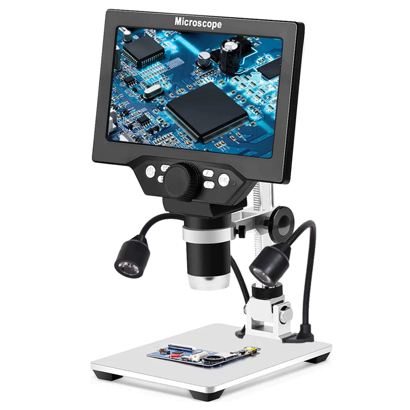 LCD Digital Microscope1200X 12MP Photo/Video Zoom Coin Magnifier for Adults Soldering Electronics Repair CoinsMetal StandFlexible LED LightsPC View with 7