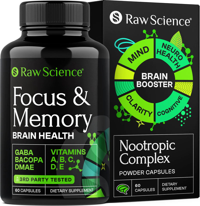 Nootropics Brain Supplements for Memory & Focus with Huperzine A Phosphatidylserine DMAE - Brain Health Support: GABA Choline DHA Bacopa Monnieri Memory Supplement for Brain Support 60 Capsules
