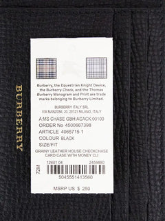 Burberry House Check Chase Black Leather Money Card Case