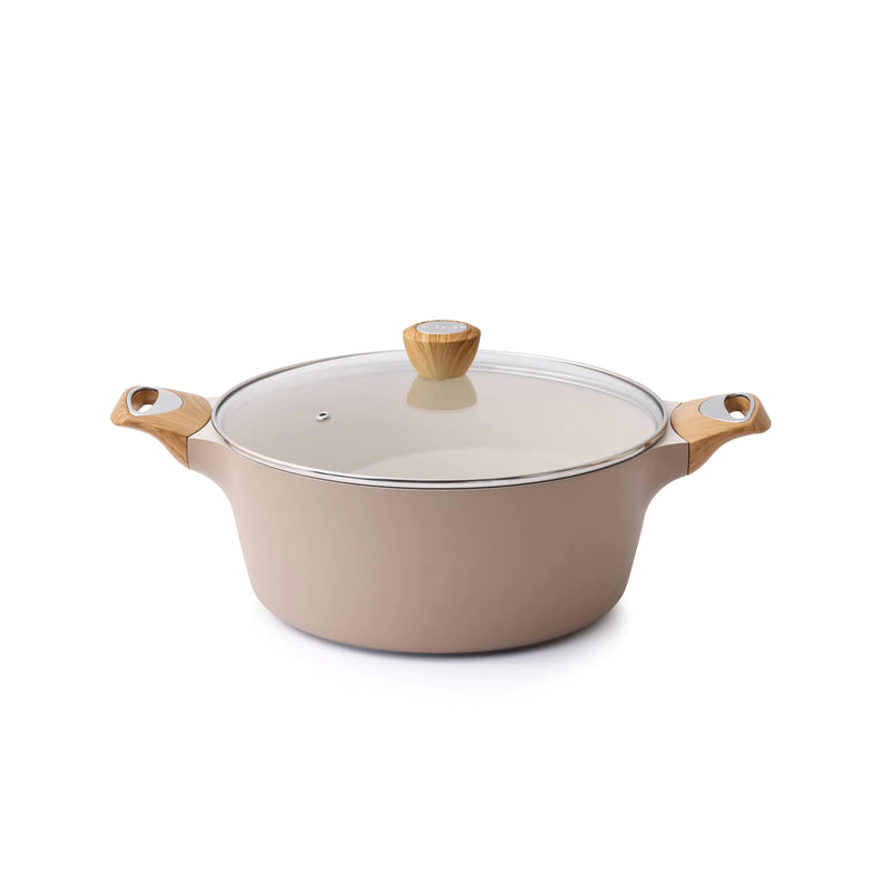 SENSARTE Ceramic Stock Pot Nonstick 4.5 Quart Soup Pot Casserole Pot with Lid Healthy Pasta Pot Cooking Pot Sauce Pot with Woodgrain Bakelite Handle All Stove Compatible Taupe
